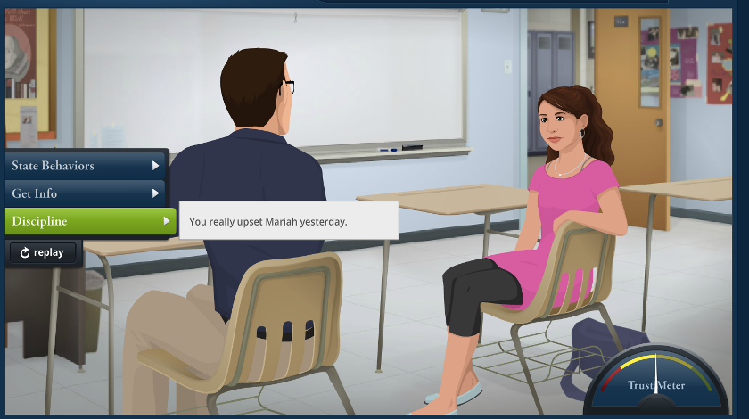 screen capture of Kognito At Risk for Middle School Students simulation